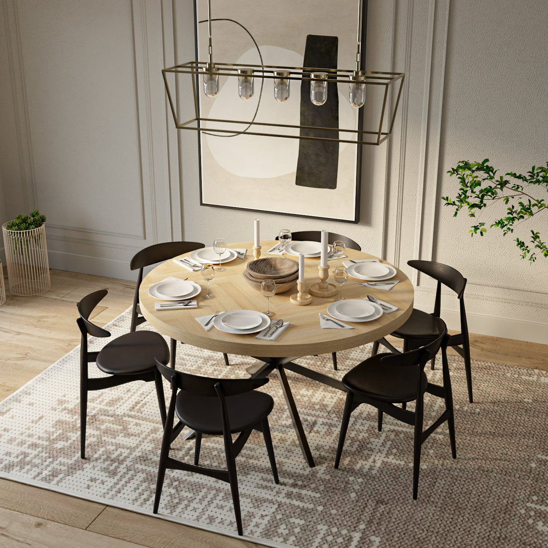 Astrid Extendable Round Herringbone Dining Table by S10Home