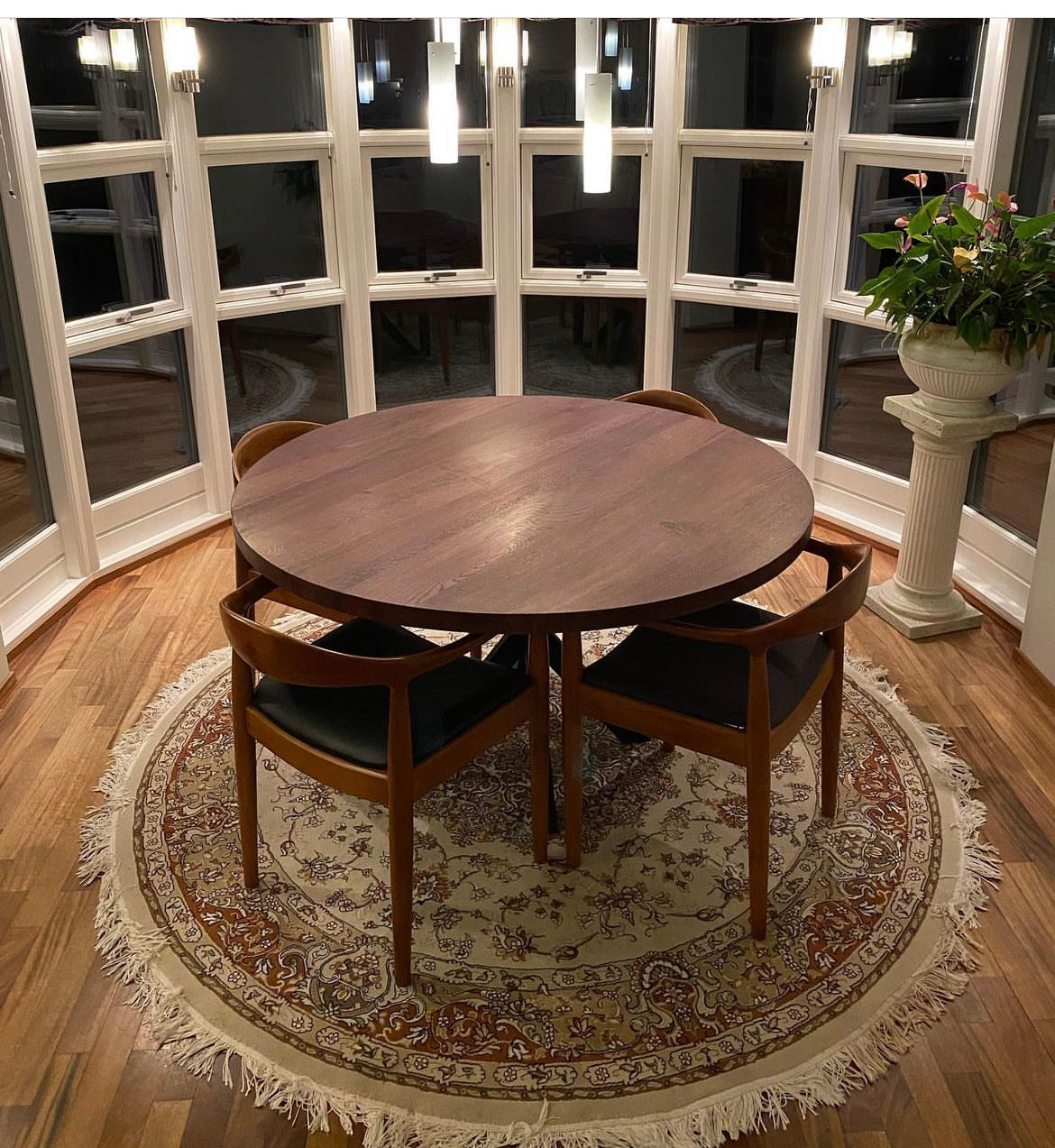 Round Dark Oak Dining Table Extendable by S10Home