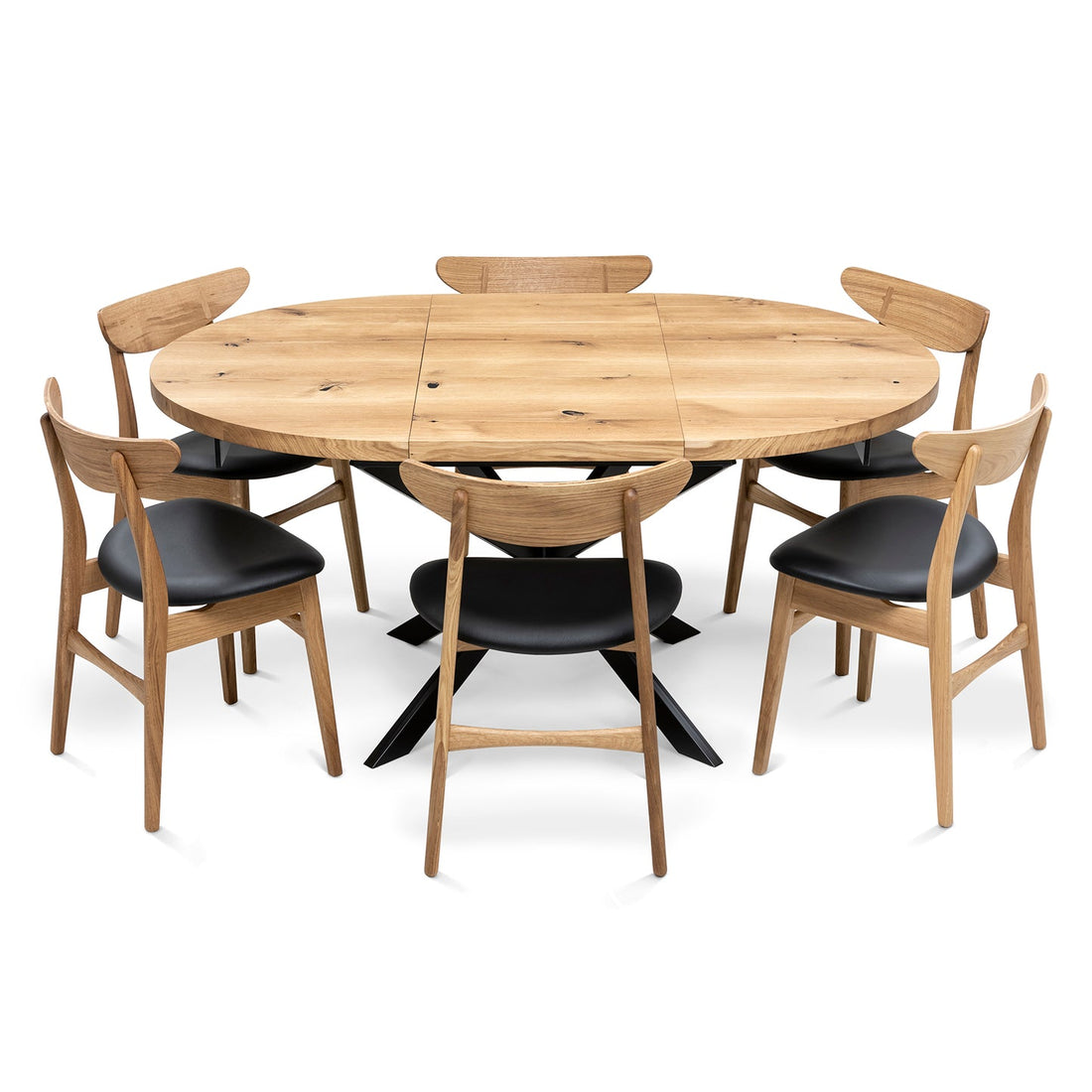 Round Oak Dining Table Extendable by S10Home